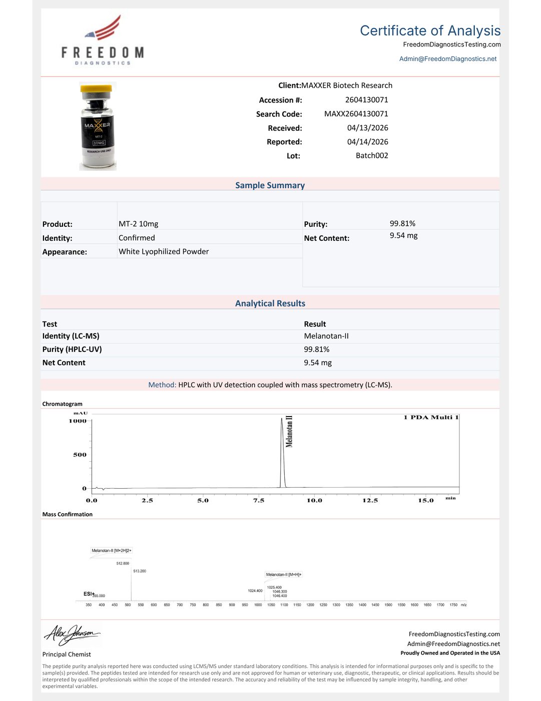Melanotan 2 COA